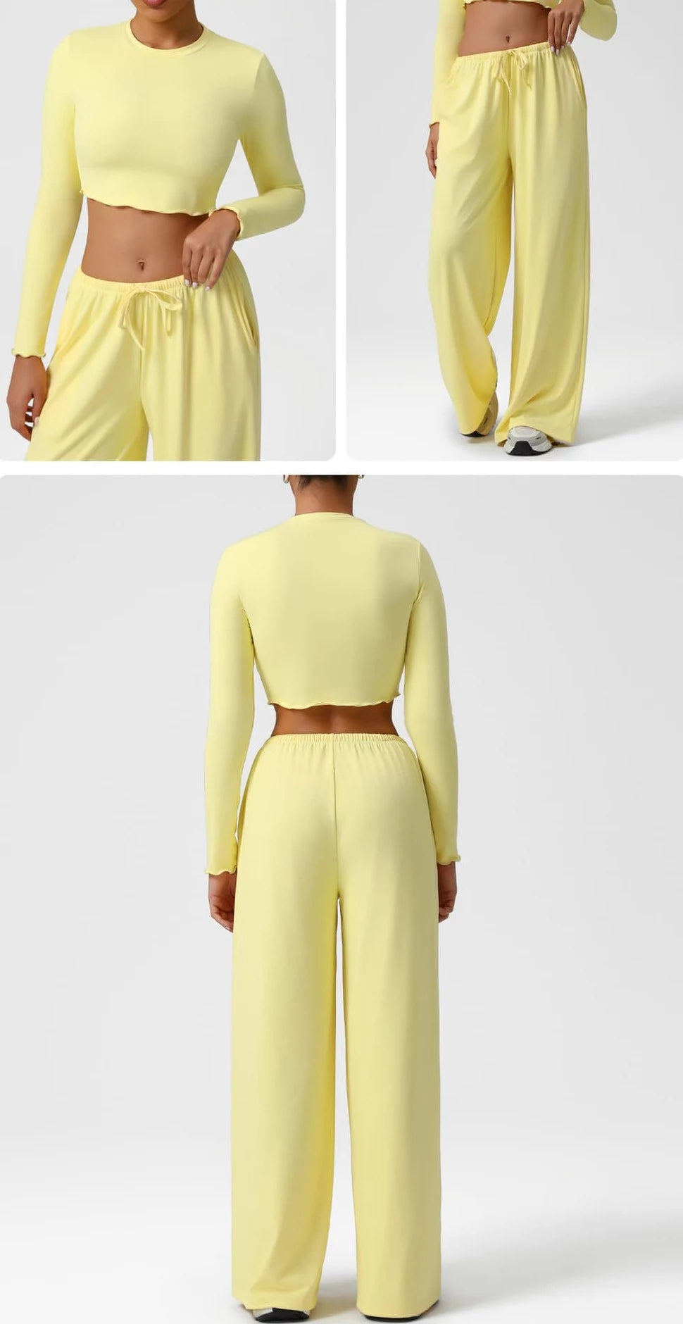 The Soft Flow Lounge Set (Long-Sleeve Crop Top + Relaxed Wide-Leg Pants)