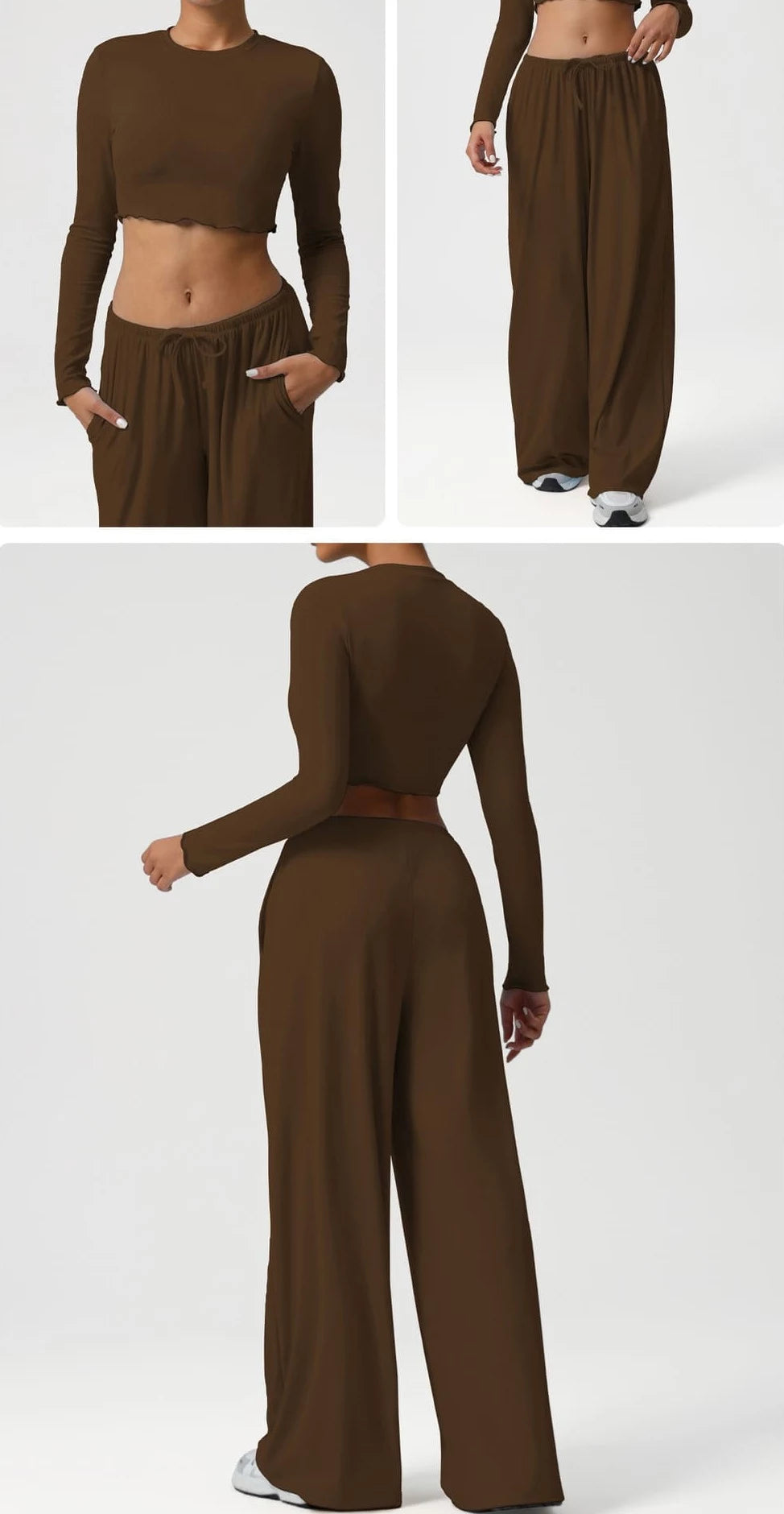 The Soft Flow Lounge Set (Long-Sleeve Crop Top + Relaxed Wide-Leg Pants)