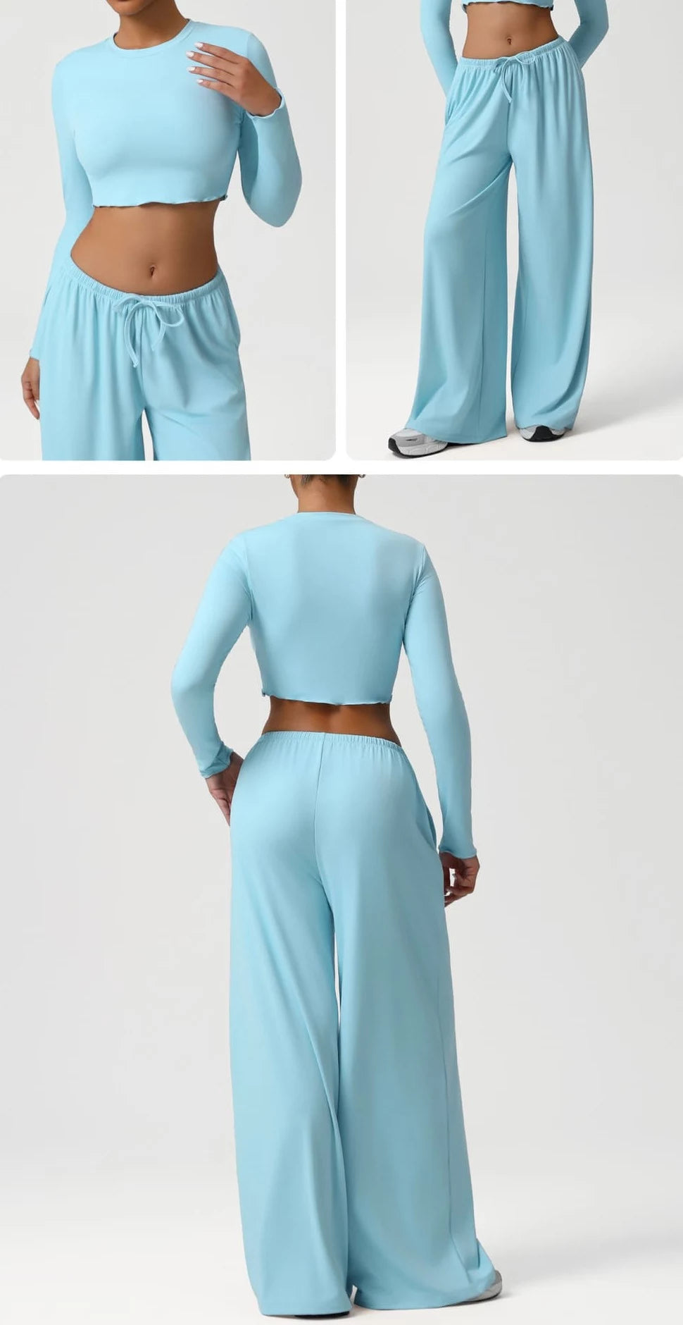 The Soft Flow Lounge Set (Long-Sleeve Crop Top + Relaxed Wide-Leg Pants)
